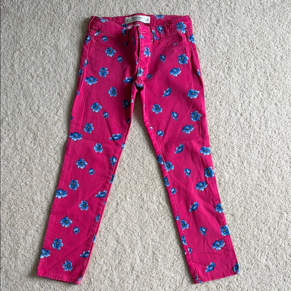 Bright Pink Floral Skinny Jeans